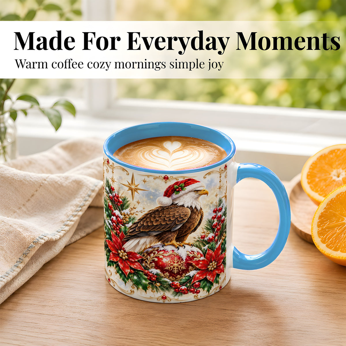 #pl[11oz|Blue] Christmas Eagle Coffee Mug, Poinsettia Bird Mug, Ceramic Cup