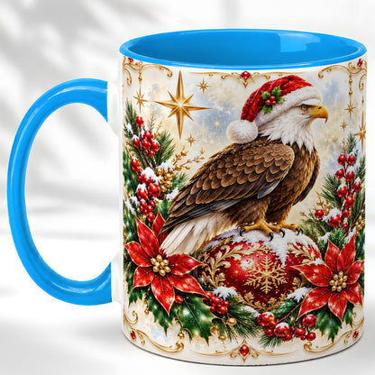 #pl[11oz|Blue] Christmas Eagle Coffee Mug, Poinsettia Bird Mug, Ceramic Cup