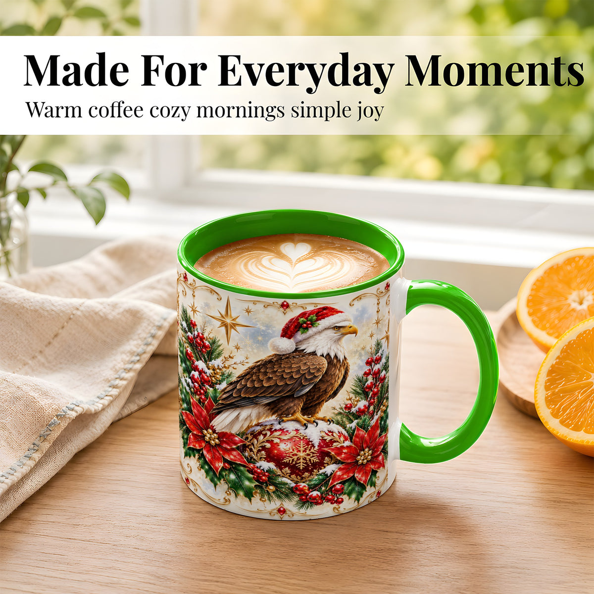 #pl[11oz|Green] Christmas Eagle Coffee Mug, Poinsettia Bird Mug, Ceramic Cup