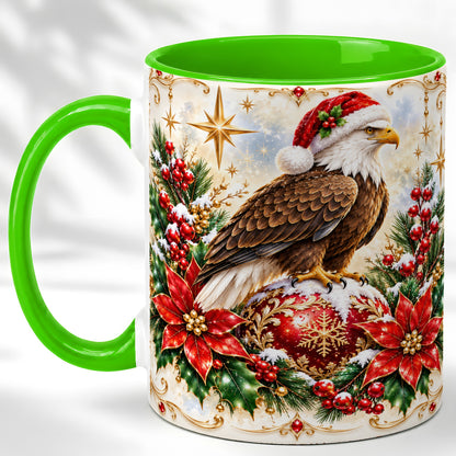 #pl[11oz|Green] Christmas Eagle Coffee Mug, Poinsettia Bird Mug, Ceramic Cup