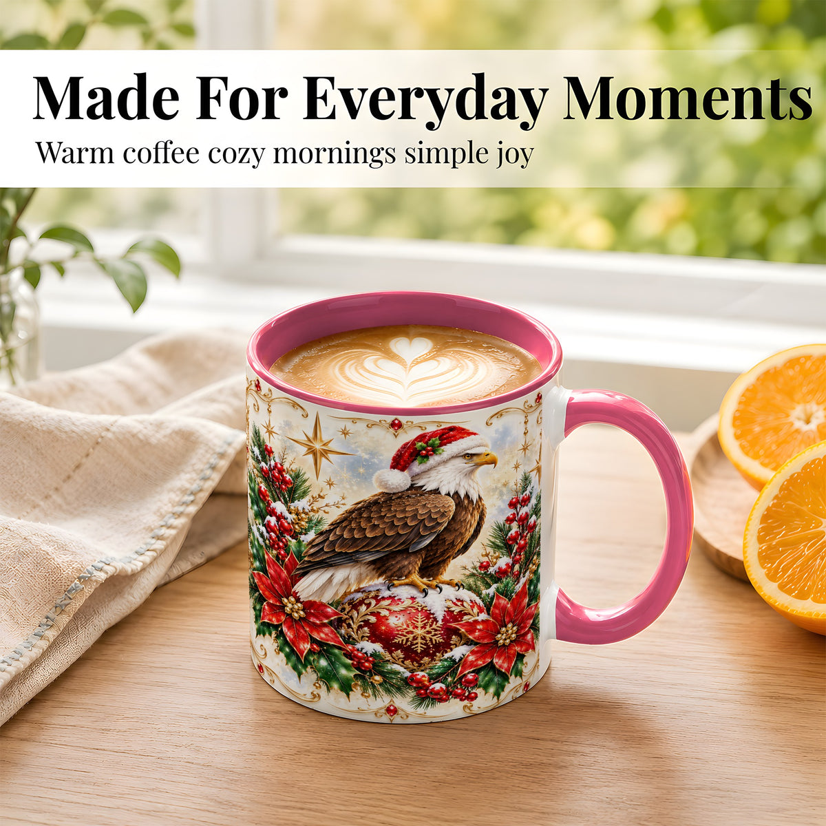 #pl[11oz|Pink] Christmas Eagle Coffee Mug, Poinsettia Bird Mug, Ceramic Cup