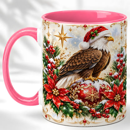 #pl[11oz|Pink] Christmas Eagle Coffee Mug, Poinsettia Bird Mug, Ceramic Cup