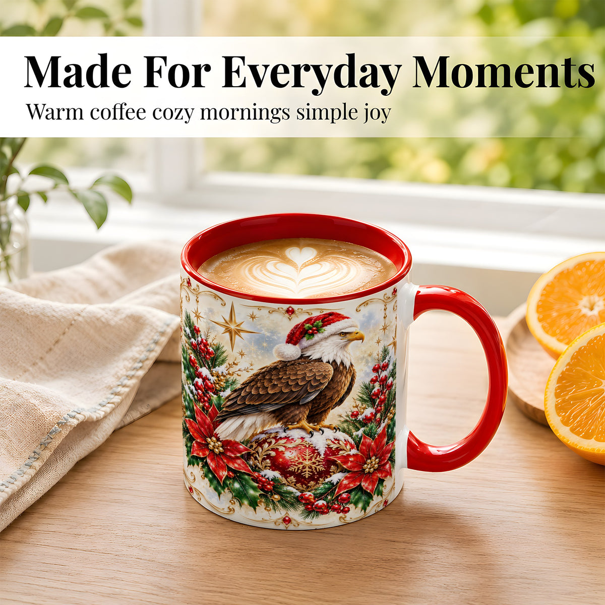 #pl[11oz|Red] Christmas Eagle Coffee Mug, Poinsettia Bird Mug, Ceramic Cup