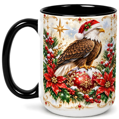 #pl[15oz|Black] Christmas Eagle Coffee Mug, Poinsettia Bird Mug, Ceramic Cup