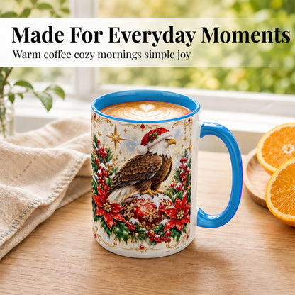 #pl[15oz|Blue] Christmas Eagle Coffee Mug, Poinsettia Bird Mug, Ceramic Cup