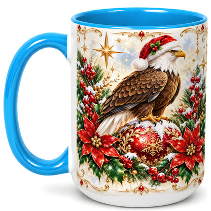 #pl[15oz|Blue] Christmas Eagle Coffee Mug, Poinsettia Bird Mug, Ceramic Cup