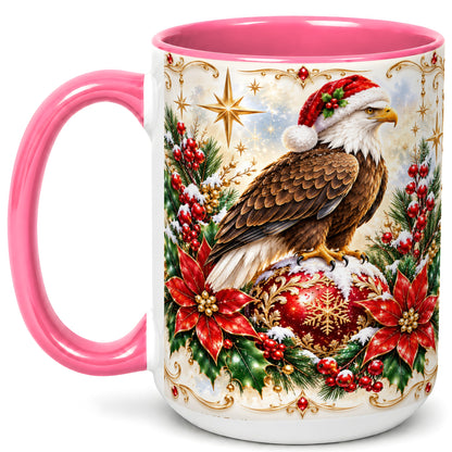 #pl[15oz|Pink] Christmas Eagle Coffee Mug, Poinsettia Bird Mug, Ceramic Cup