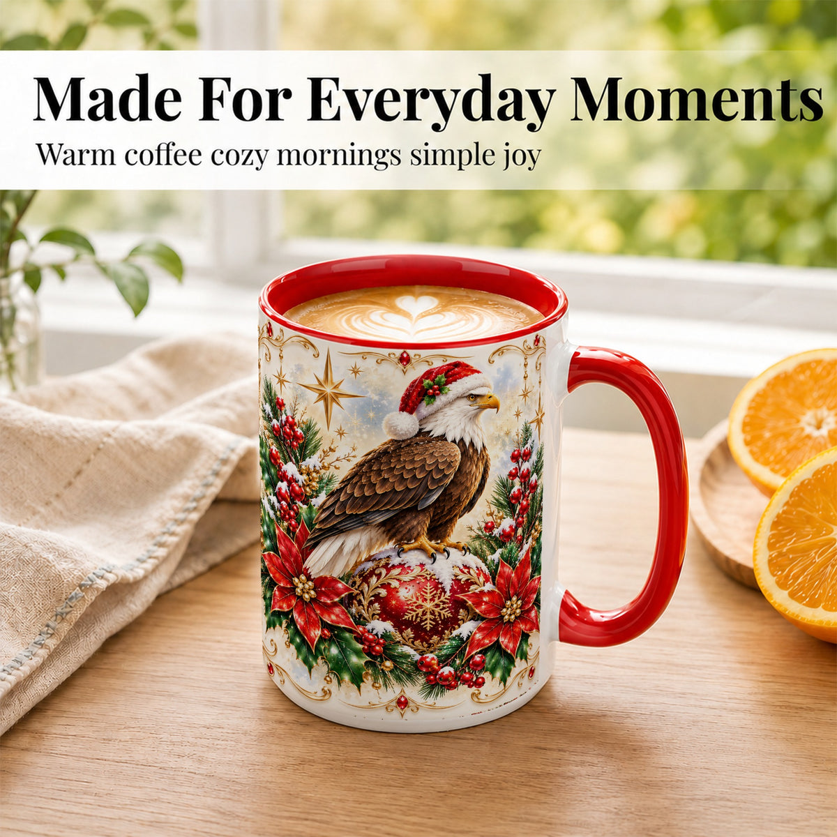 #pl[15oz|Red] Christmas Eagle Coffee Mug, Poinsettia Bird Mug, Ceramic Cup