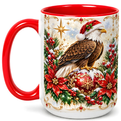 #pl[15oz|Red] Christmas Eagle Coffee Mug, Poinsettia Bird Mug, Ceramic Cup