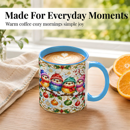#pl[11oz|Blue] Christmas Birds Coffee Mug, Winter Songbird Mug, Ceramic Cup