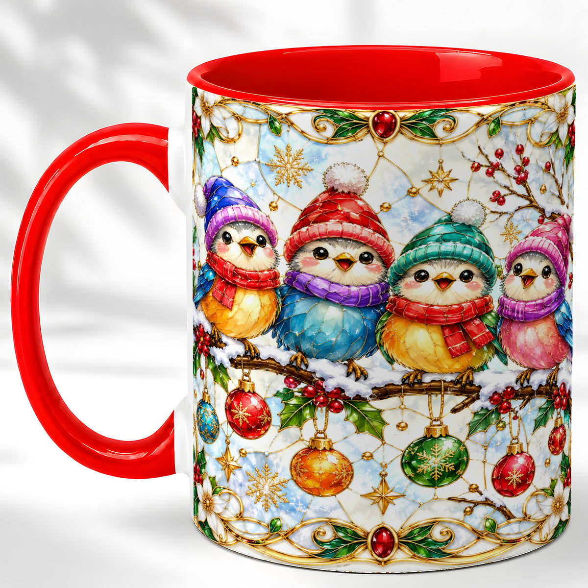 Christmas Birds Coffee Mug, Winter Songbird Mug, Ceramic Cup