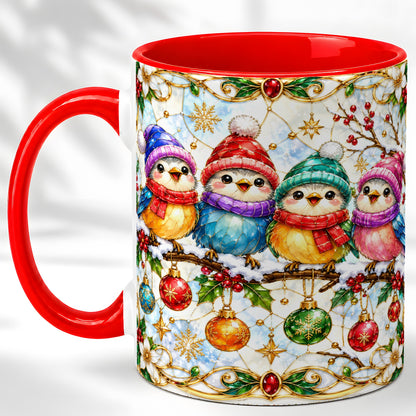 Christmas Birds Coffee Mug, Winter Songbird Mug, Ceramic Cup