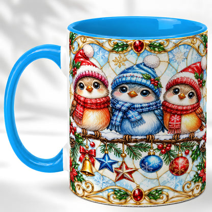 #pl[11oz|Blue] Christmas Owl Coffee Mug, Winter Bird Mug, Ceramic Cup