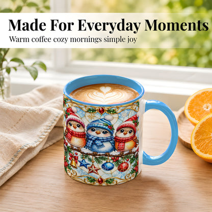 #pl[11oz|Blue] Christmas Owl Coffee Mug, Winter Bird Mug, Ceramic Cup