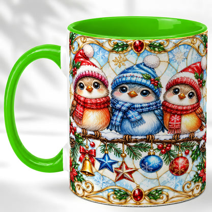 #pl[11oz|Green] Christmas Owl Coffee Mug, Winter Bird Mug, Ceramic Cup