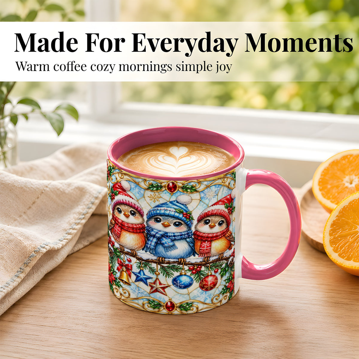#pl[11oz|Pink] Christmas Owl Coffee Mug, Winter Bird Mug, Ceramic Cup