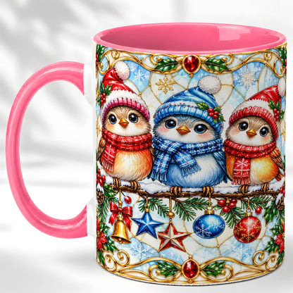 #pl[11oz|Pink] Christmas Owl Coffee Mug, Winter Bird Mug, Ceramic Cup