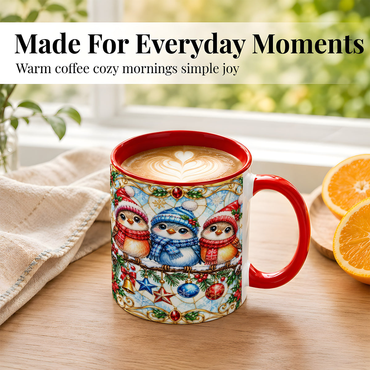 #pl[11oz|Red] Christmas Owl Coffee Mug, Winter Bird Mug, Ceramic Cup