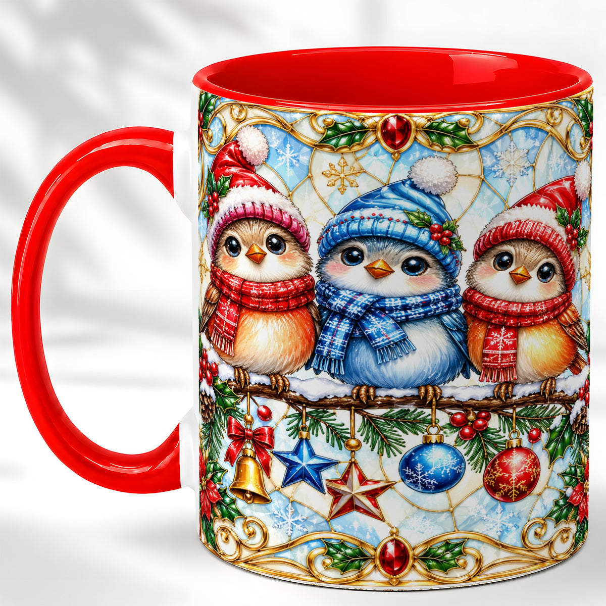 Christmas Owl Coffee Mug, Winter Bird Mug, Ceramic Cup