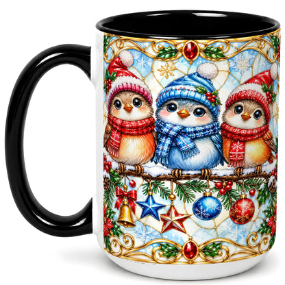 #pl[15oz|Black] Christmas Owl Coffee Mug, Winter Bird Mug, Ceramic Cup