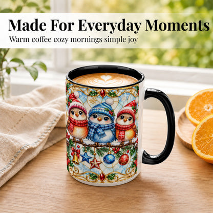 #pl[15oz|Black] Christmas Owl Coffee Mug, Winter Bird Mug, Ceramic Cup