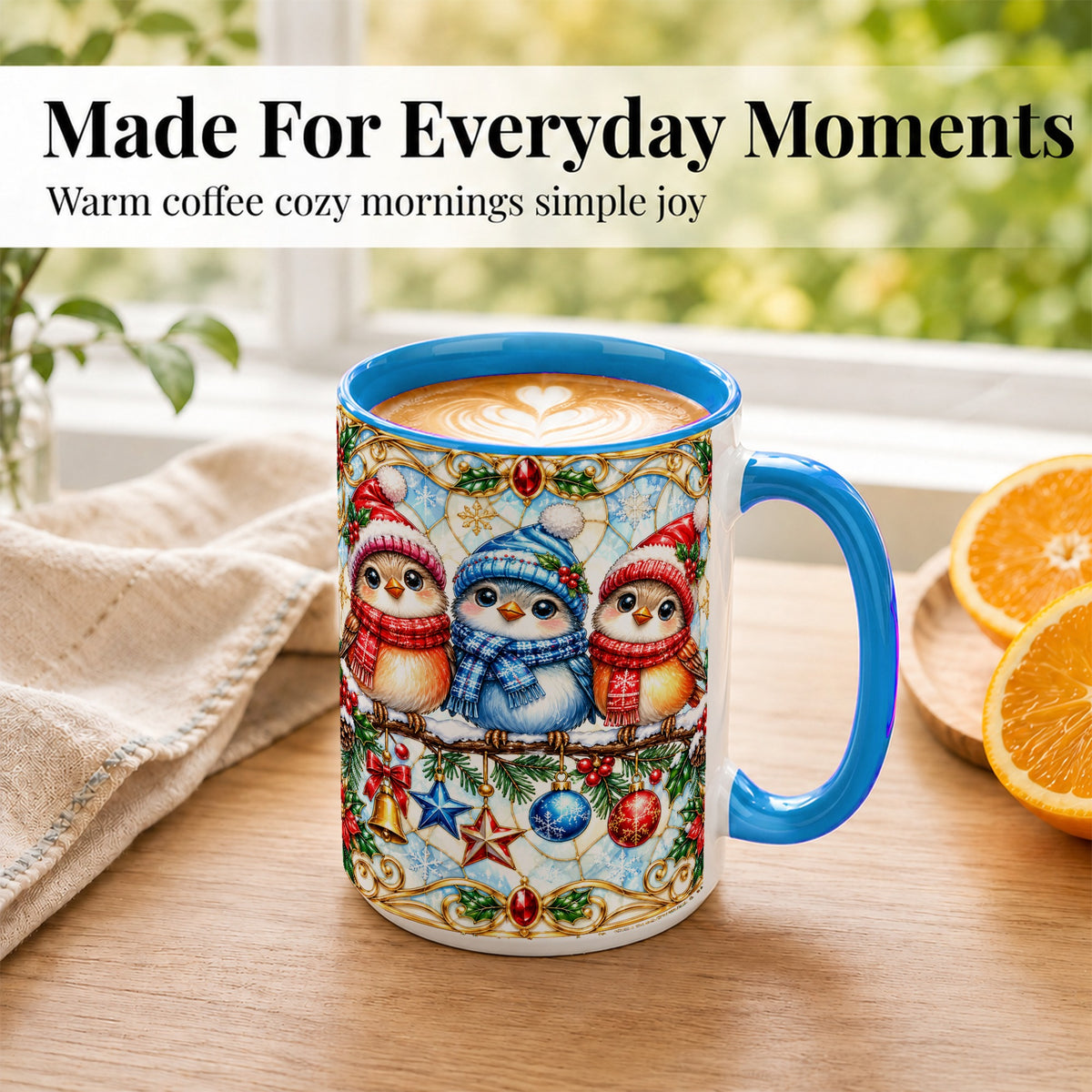 #pl[15oz|Blue] Christmas Owl Coffee Mug, Winter Bird Mug, Ceramic Cup