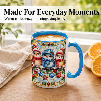 #pl[15oz|Blue] Christmas Owl Coffee Mug, Winter Bird Mug, Ceramic Cup