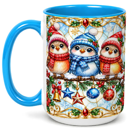 #pl[15oz|Blue] Christmas Owl Coffee Mug, Winter Bird Mug, Ceramic Cup