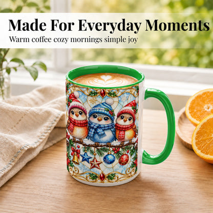 #pl[15oz|Green] Christmas Owl Coffee Mug, Winter Bird Mug, Ceramic Cup