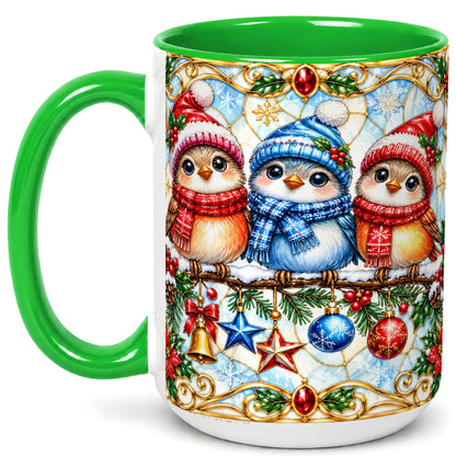 #pl[15oz|Green] Christmas Owl Coffee Mug, Winter Bird Mug, Ceramic Cup