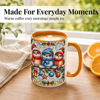 #pl[15oz|Orange] Christmas Owl Coffee Mug, Winter Bird Mug, Ceramic Cup