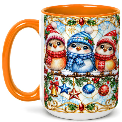 #pl[15oz|Orange] Christmas Owl Coffee Mug, Winter Bird Mug, Ceramic Cup