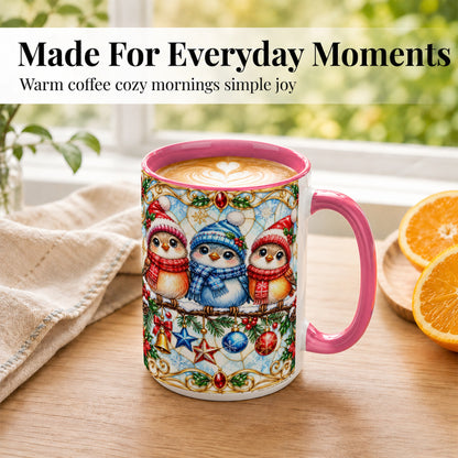 #pl[15oz|Pink] Christmas Owl Coffee Mug, Winter Bird Mug, Ceramic Cup