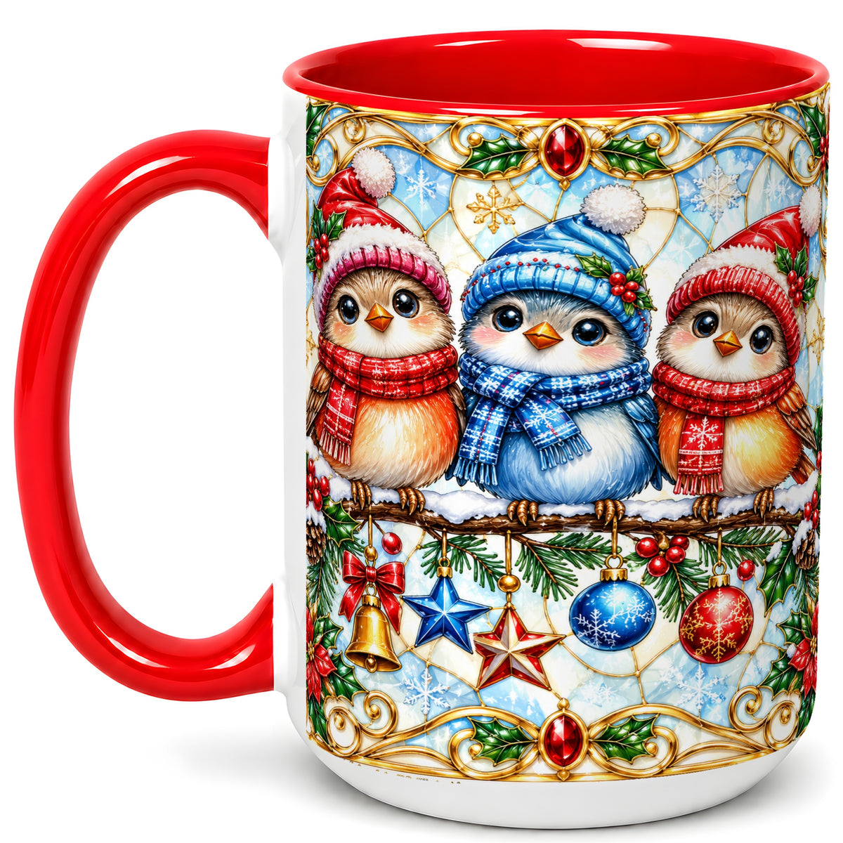 #pl[15oz|Red] Christmas Owl Coffee Mug, Winter Bird Mug, Ceramic Cup