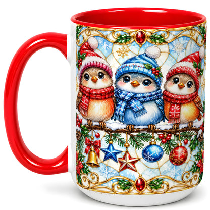 #pl[15oz|Red] Christmas Owl Coffee Mug, Winter Bird Mug, Ceramic Cup
