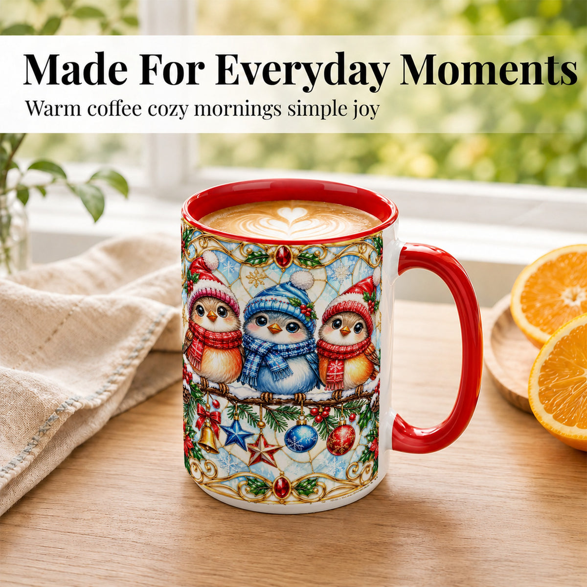 #pl[15oz|Red] Christmas Owl Coffee Mug, Winter Bird Mug, Ceramic Cup