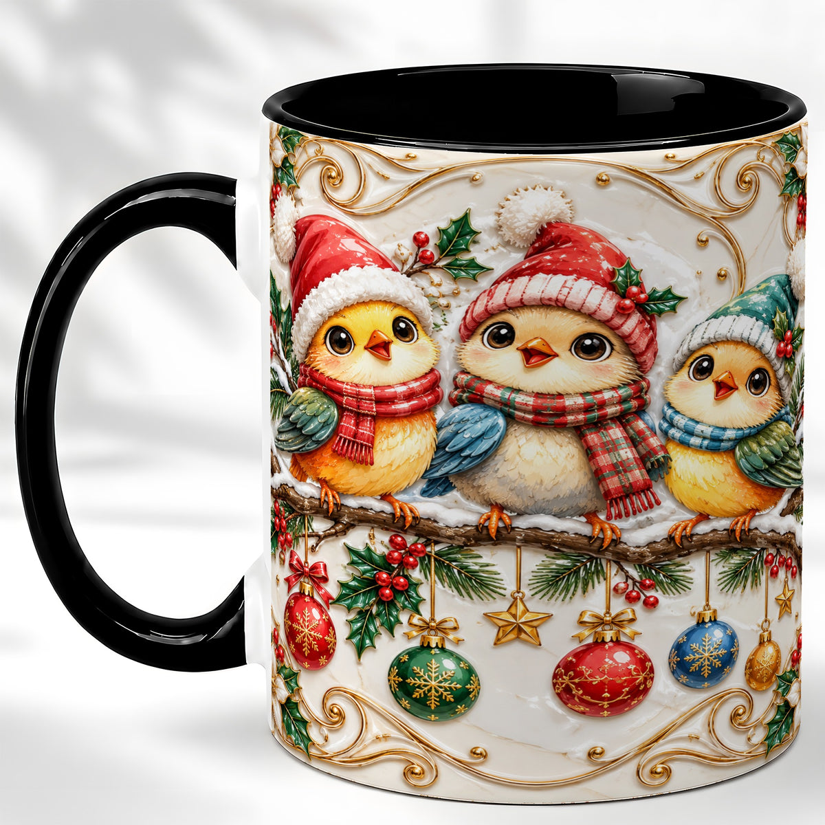 #pl[11oz|Black] Christmas Chick Coffee Mug, Winter Bird Mug, Ceramic Cup