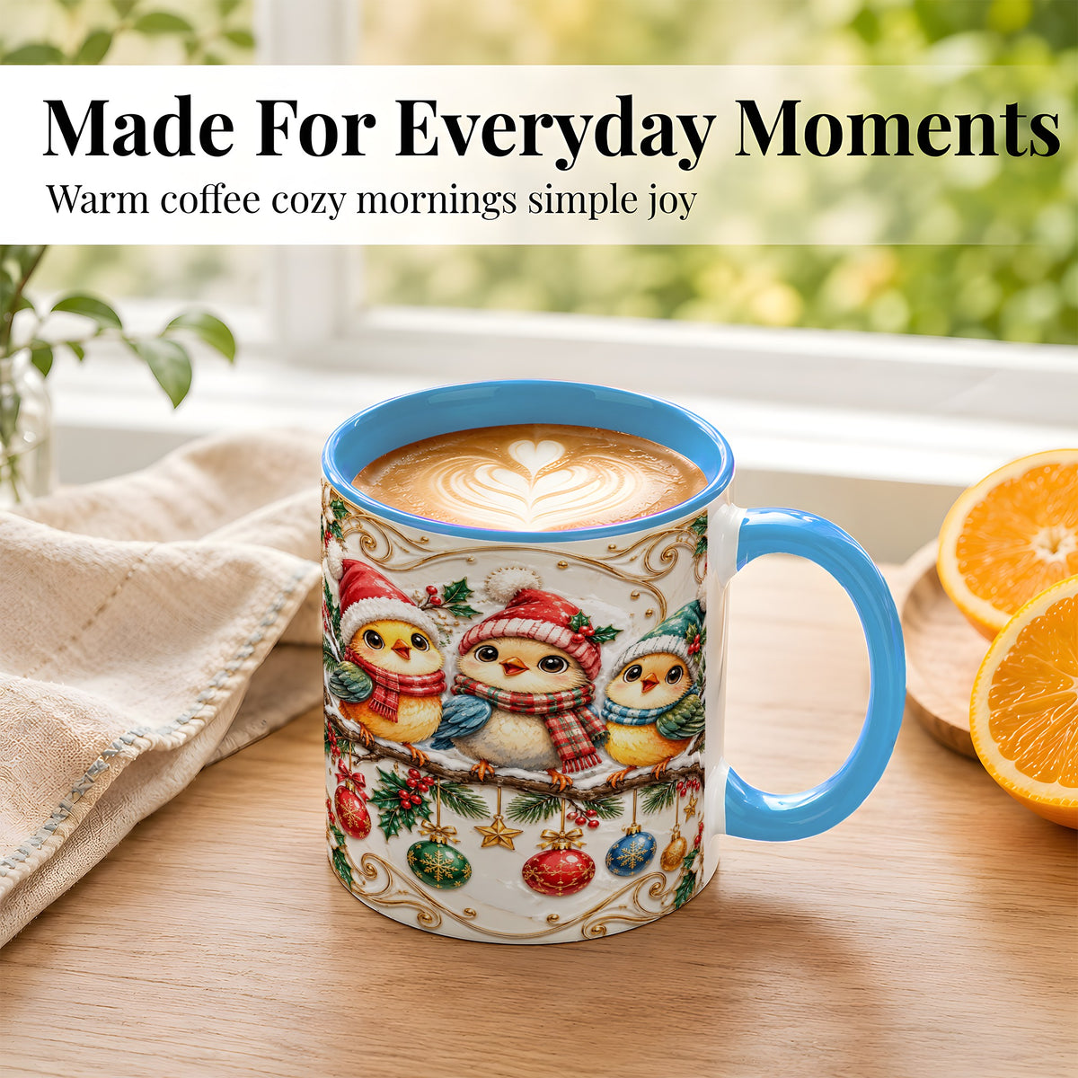 #pl[11oz|Blue] Christmas Chick Coffee Mug, Winter Bird Mug, Ceramic Cup