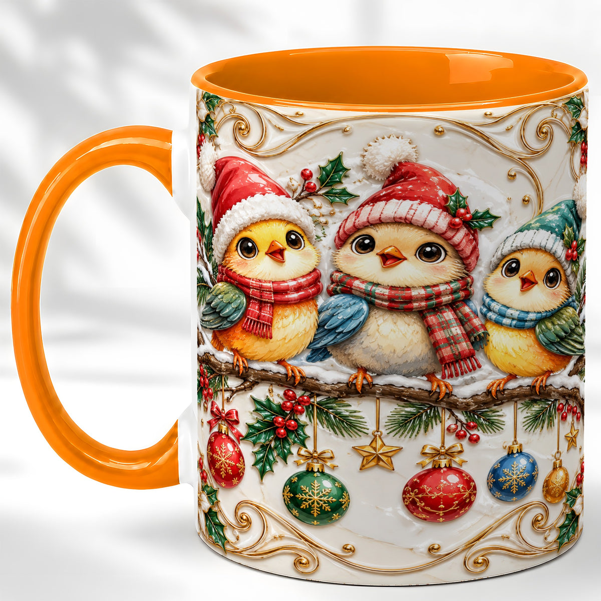 #pl[11oz|Orange] Christmas Chick Coffee Mug, Winter Bird Mug, Ceramic Cup