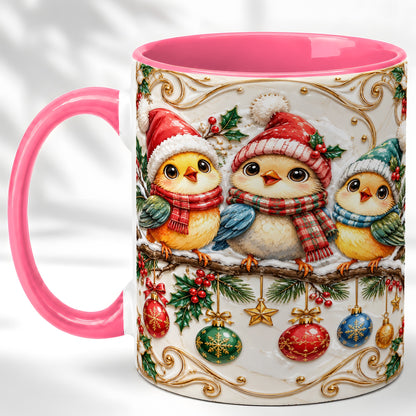 #pl[11oz|Pink] Christmas Chick Coffee Mug, Winter Bird Mug, Ceramic Cup
