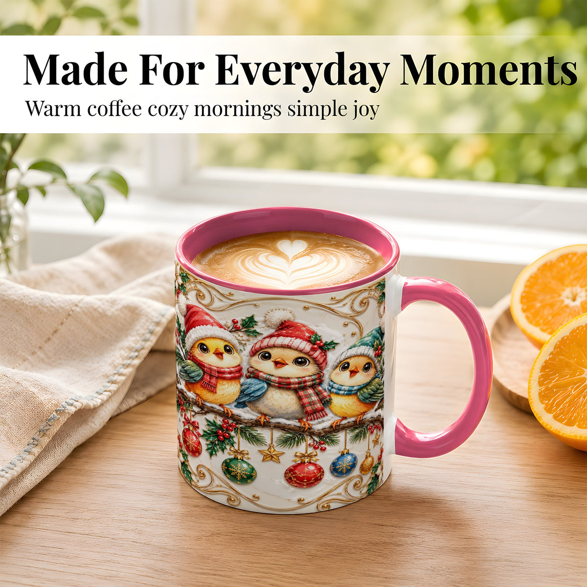 #pl[11oz|Pink] Christmas Chick Coffee Mug, Winter Bird Mug, Ceramic Cup