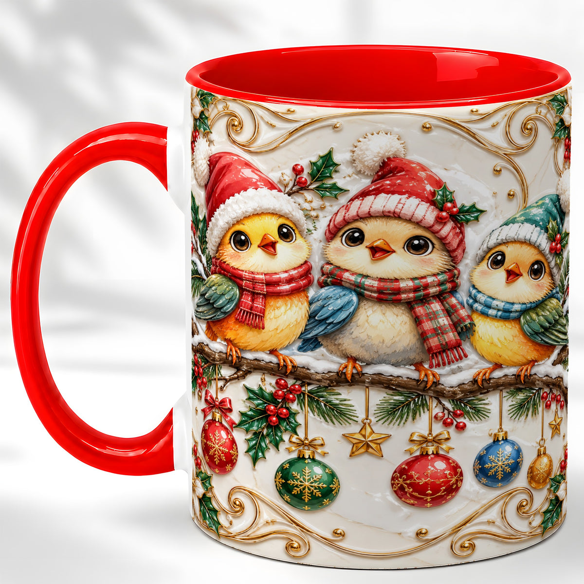 Christmas Chick Coffee Mug, Winter Bird Mug, Ceramic Cup