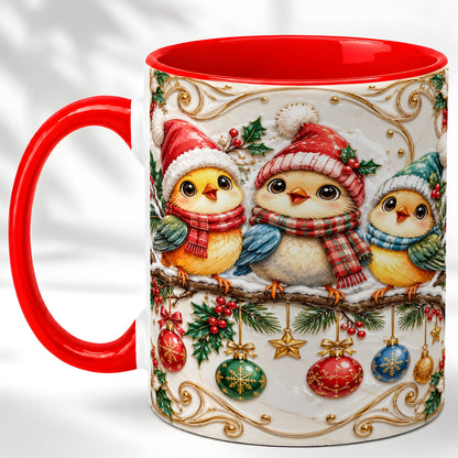 Christmas Chick Coffee Mug, Winter Bird Mug, Ceramic Cup