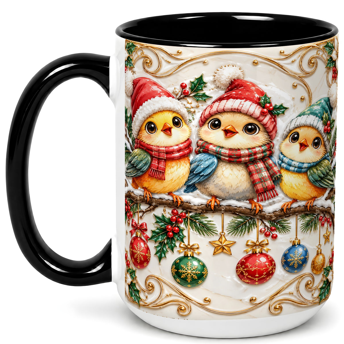 #pl[15oz|Black] Christmas Chick Coffee Mug, Winter Bird Mug, Ceramic Cup