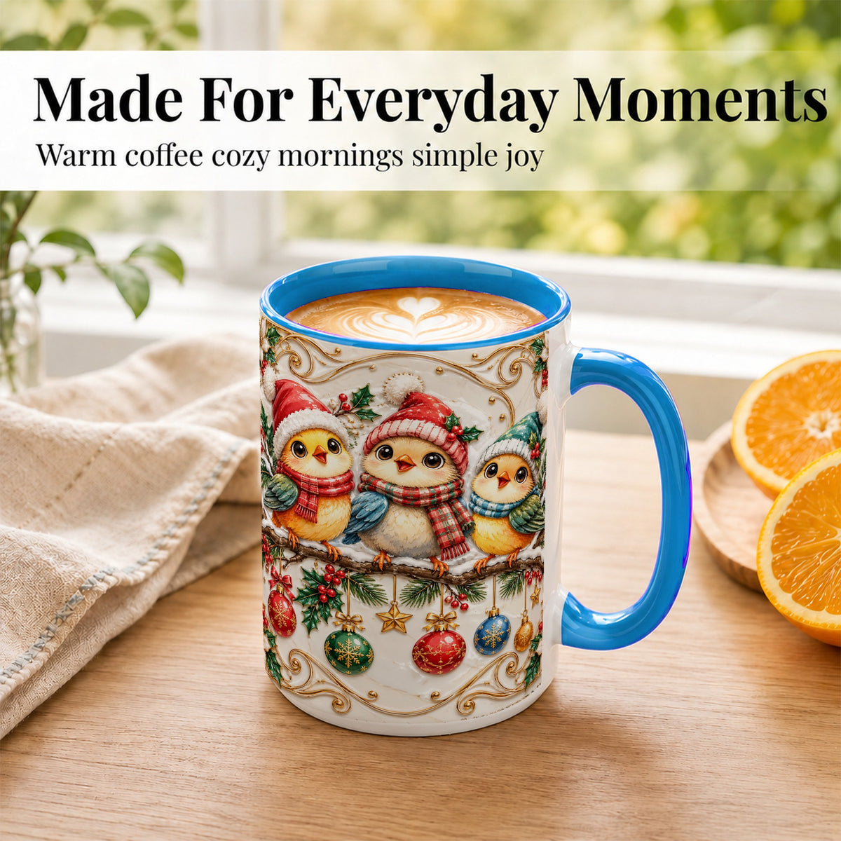#pl[15oz|Blue] Christmas Chick Coffee Mug, Winter Bird Mug, Ceramic Cup