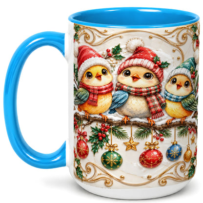 #pl[15oz|Blue] Christmas Chick Coffee Mug, Winter Bird Mug, Ceramic Cup