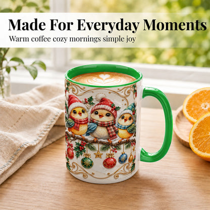 #pl[15oz|Green] Christmas Chick Coffee Mug, Winter Bird Mug, Ceramic Cup