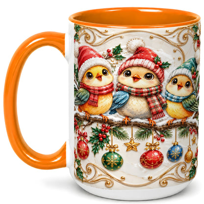 #pl[15oz|Orange] Christmas Chick Coffee Mug, Winter Bird Mug, Ceramic Cup
