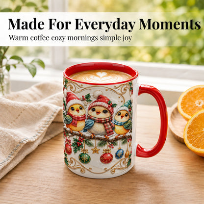 #pl[15oz|Red] Christmas Chick Coffee Mug, Winter Bird Mug, Ceramic Cup