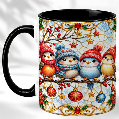 #pl[11oz|Black] Christmas Bird Coffee Mug, Winter Songbird Mug, Ceramic Cup